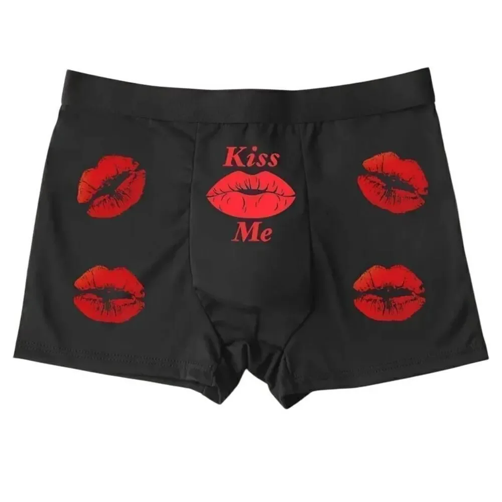 Kiss Me Lips Comfort Stretch Boxer Brief Large -J